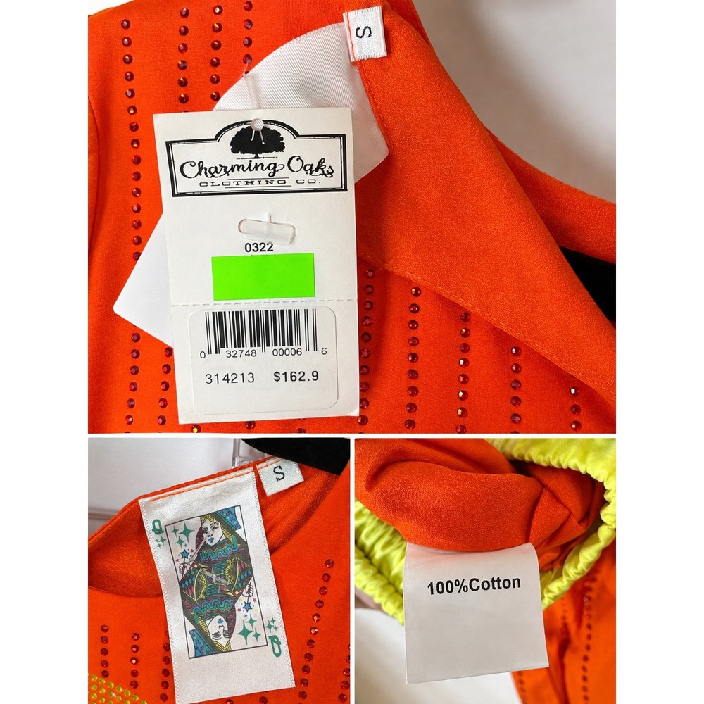 NWT Queen Of Sparkles Orange Rhinestone Smiley Face 2 Piece Set -MSRP: $162 - S - Picture 6 of 7
